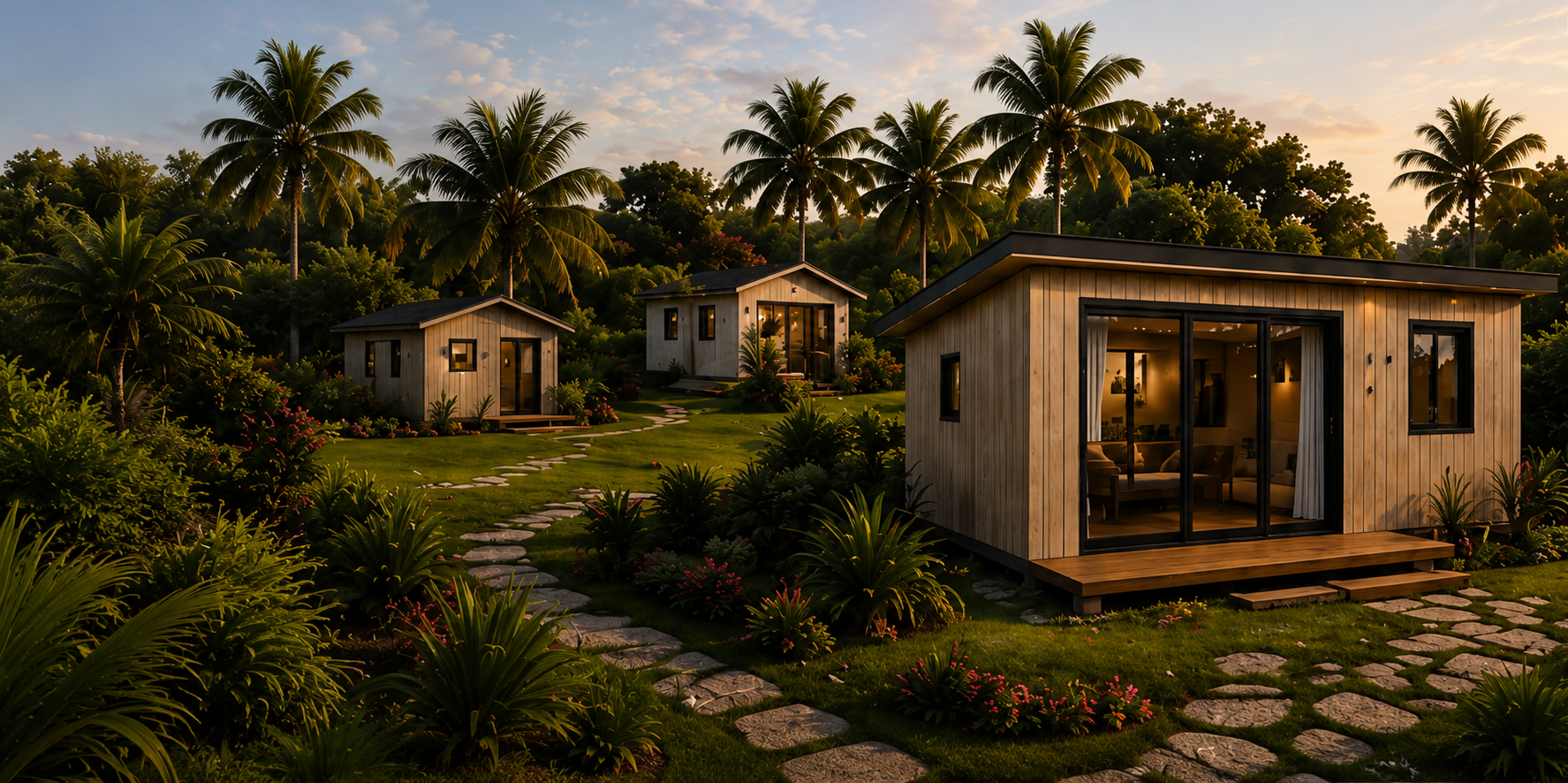 Terrain avec maisons modulaires