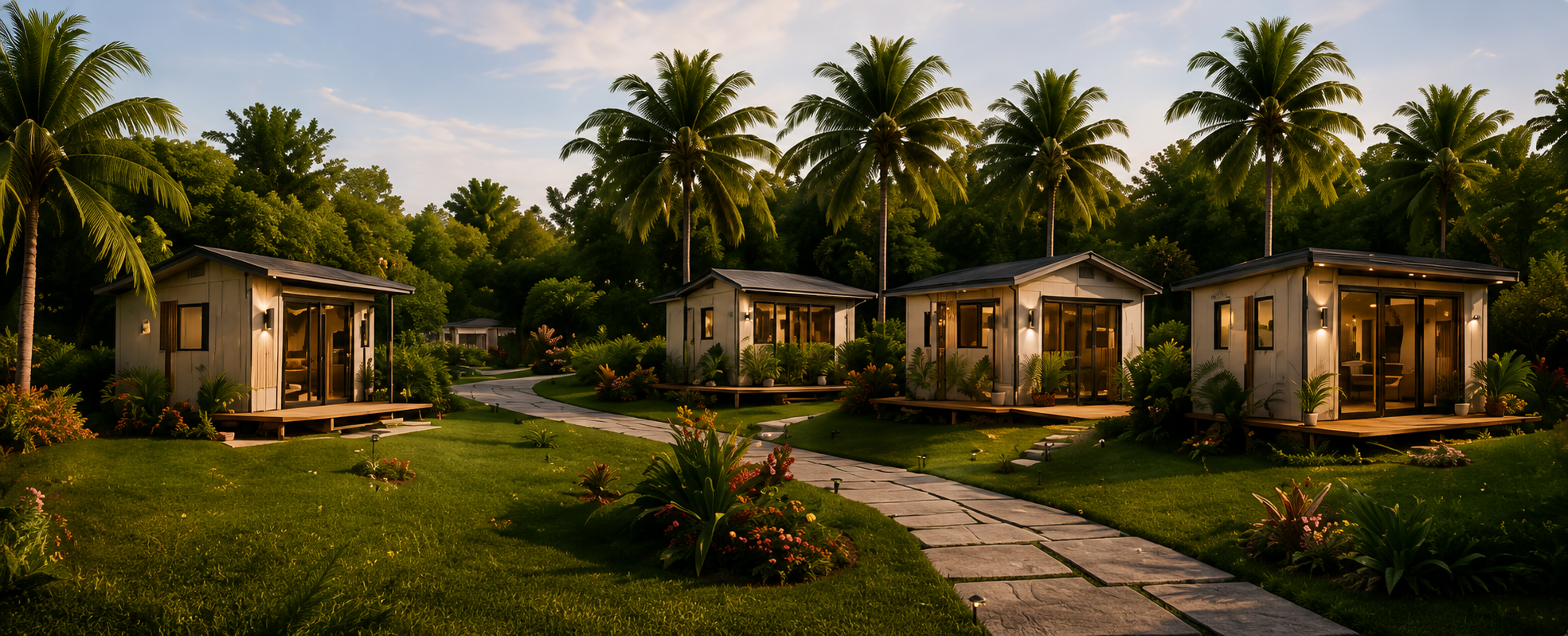 Maisons modulaires sur terrain tropical