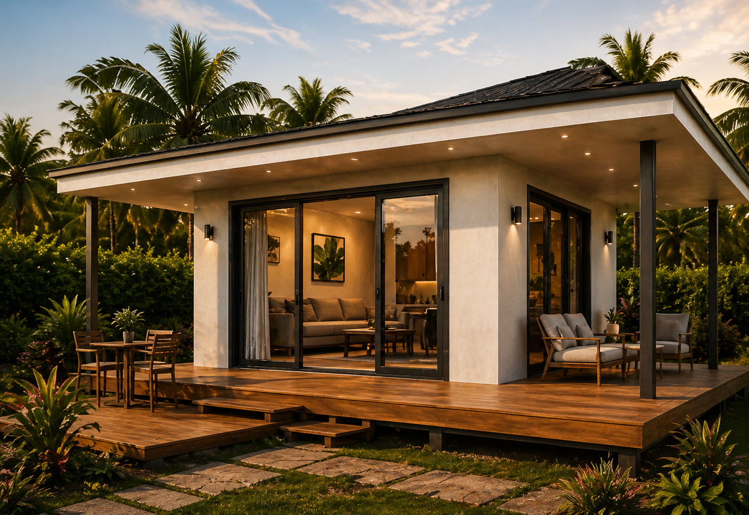 Maison moderne entourée de végétation tropicale